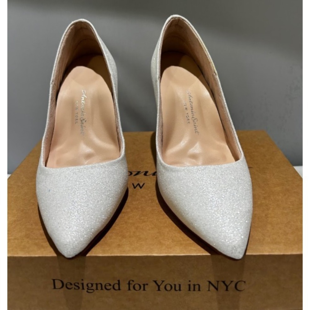 Antonia Saint NY Victoria Heel White Glitter Pointed Toe Pump Size 9‎ 30MM